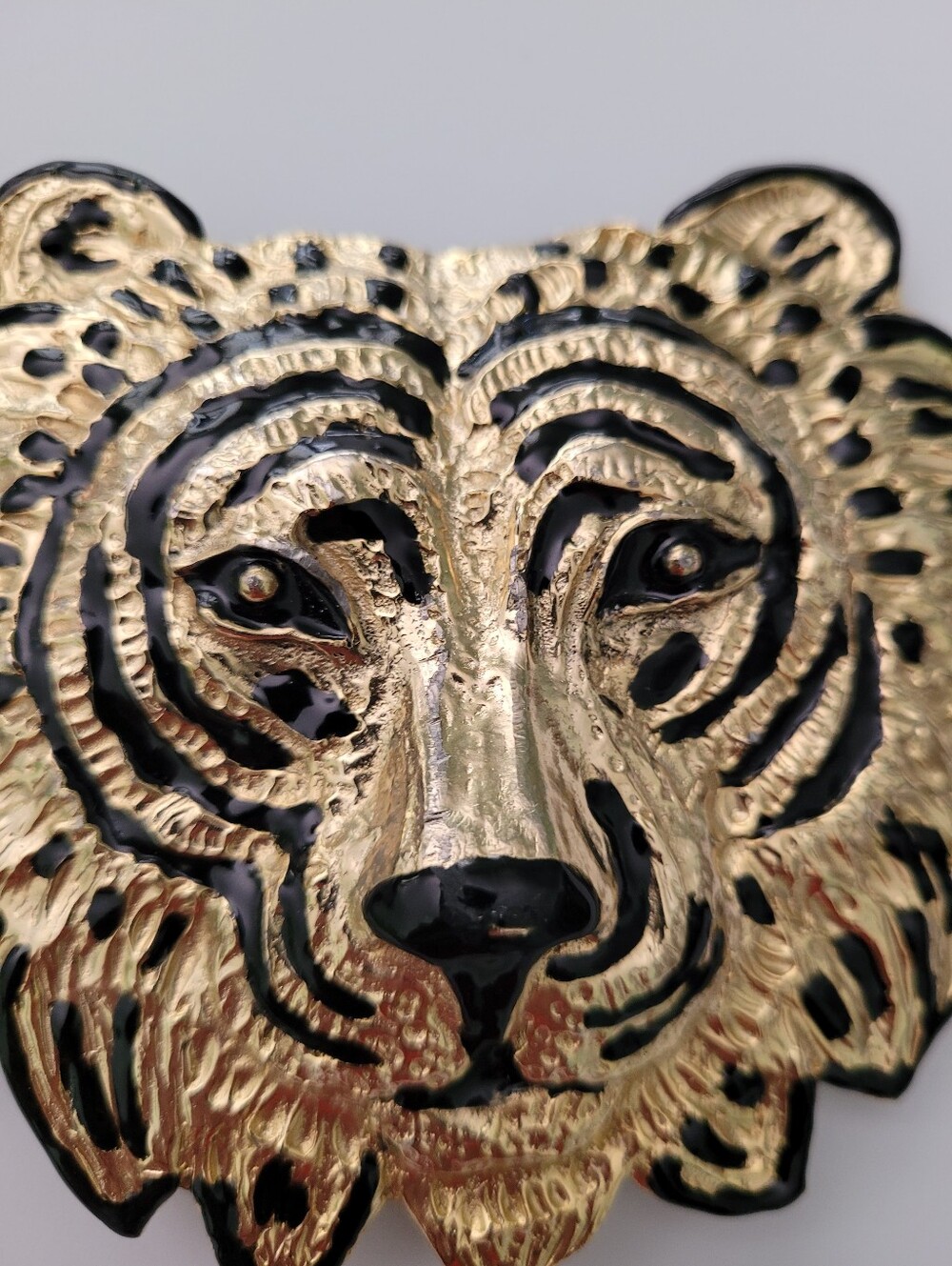 Vtg Mimi Di 1987 Lion Head Belt Buckle Removable belt Black Gold Lux Animal - Picture 6 of 16